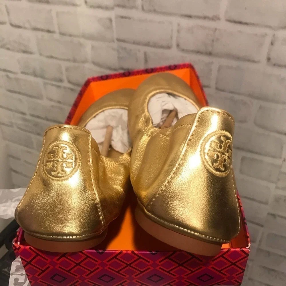 NWT Tory Burch Eddie Ballet Flat Gold Metallic